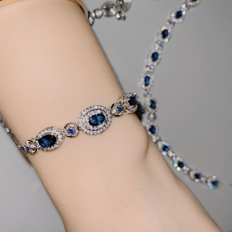 Fashion Flower Fairy Bracelet [tanzania Blue] Copper Inlaid Zirconium Oval Bracelet