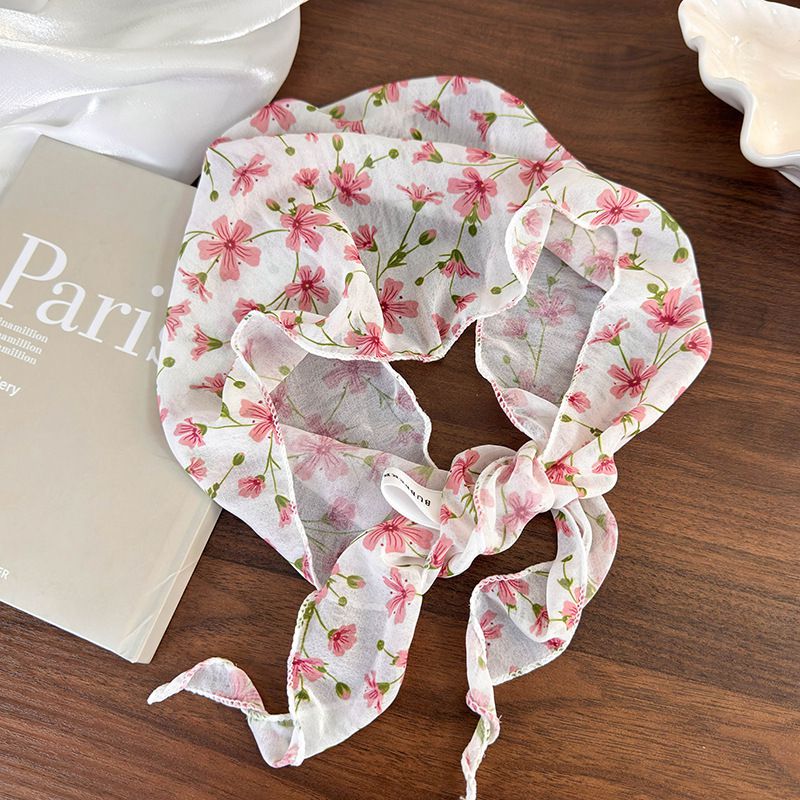 Fashion A Pink Flowers Fabric Floral Triangle Headscarf