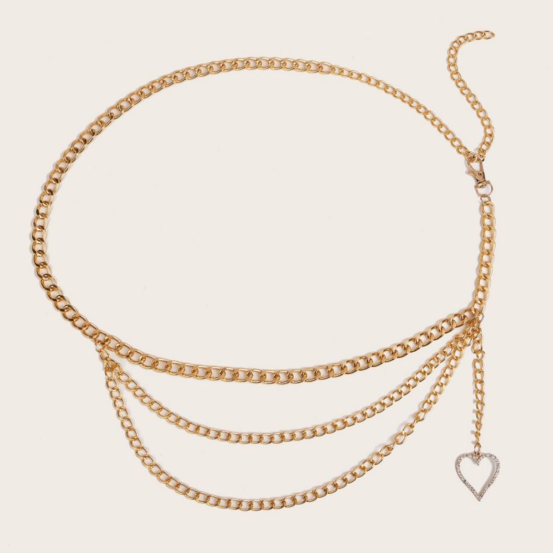 Fashion Gold Metal Diamond Heart Multi-layer Chain Waist Chain