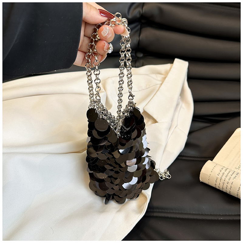 Fashion Black Sequin Woven Shoulder Bag