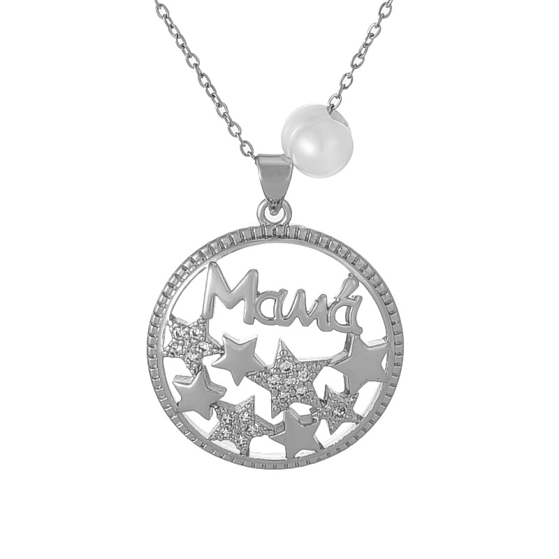 Fashion Silver Copper Inlaid Zircon Letter Mother Five-pointed Star Pendant Pearl Necklace