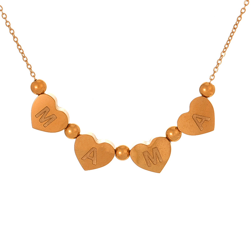 Fashion Gold Titanium Steel Love Letter Mama Pendant Necklace