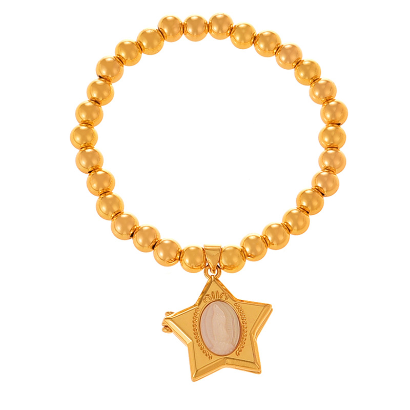 Fashion Golden 2 Shell Portrait Five-pointed Star Flip Pendant Beaded Bracelet (6mm)