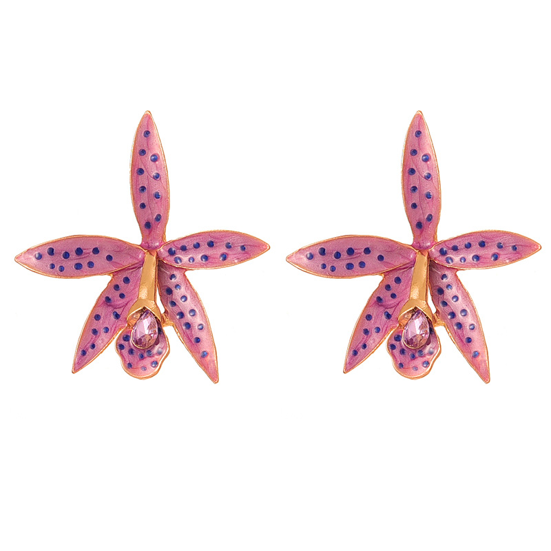Fashion Purple Alloy Oil Drop Diamond Flower Stud Earrings