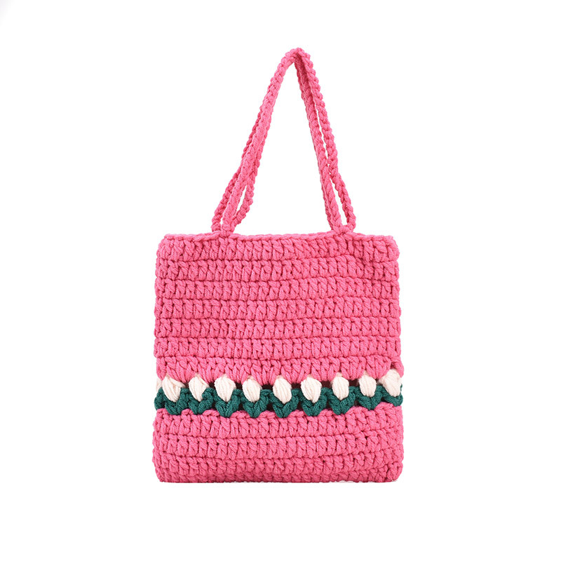 Fashion Pink Knitted Large Capacity Children's Shoulder Bag