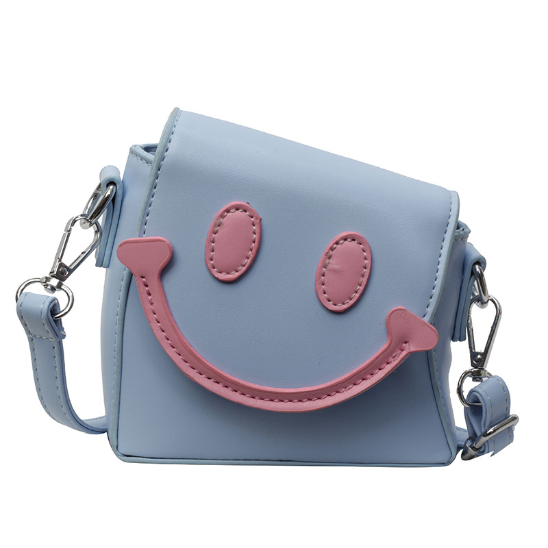 Fashion Blue Pu Smiley Face Children's Crossbody Bag
