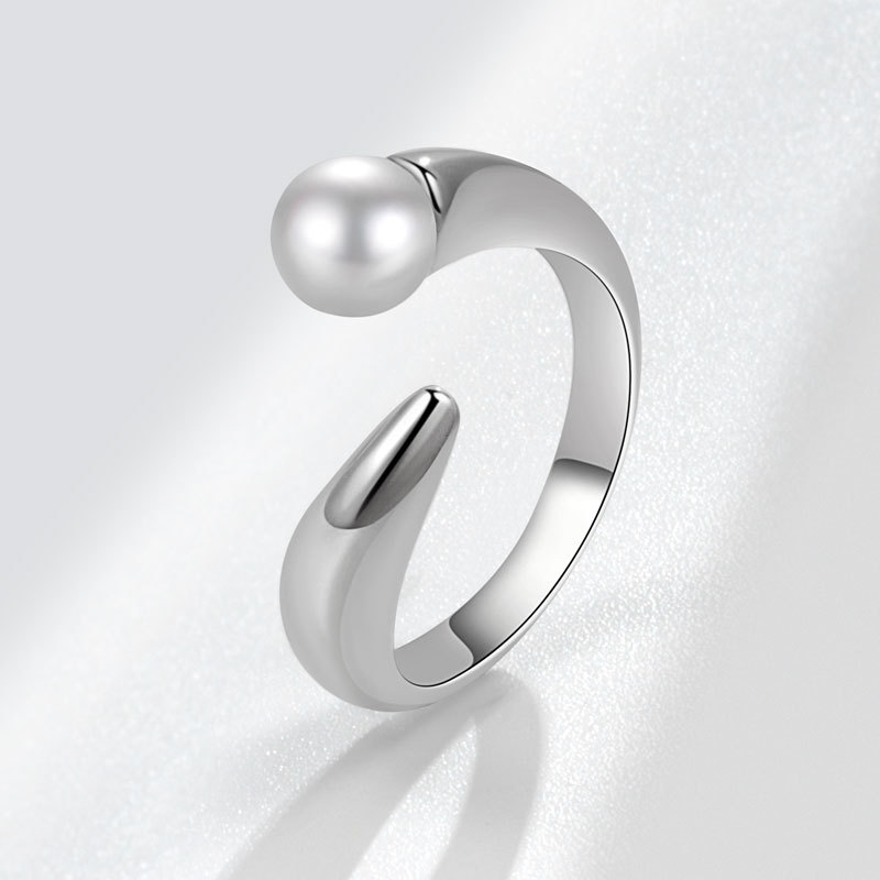 Fashion White Gold Copper Geometric Pearl Open Ring