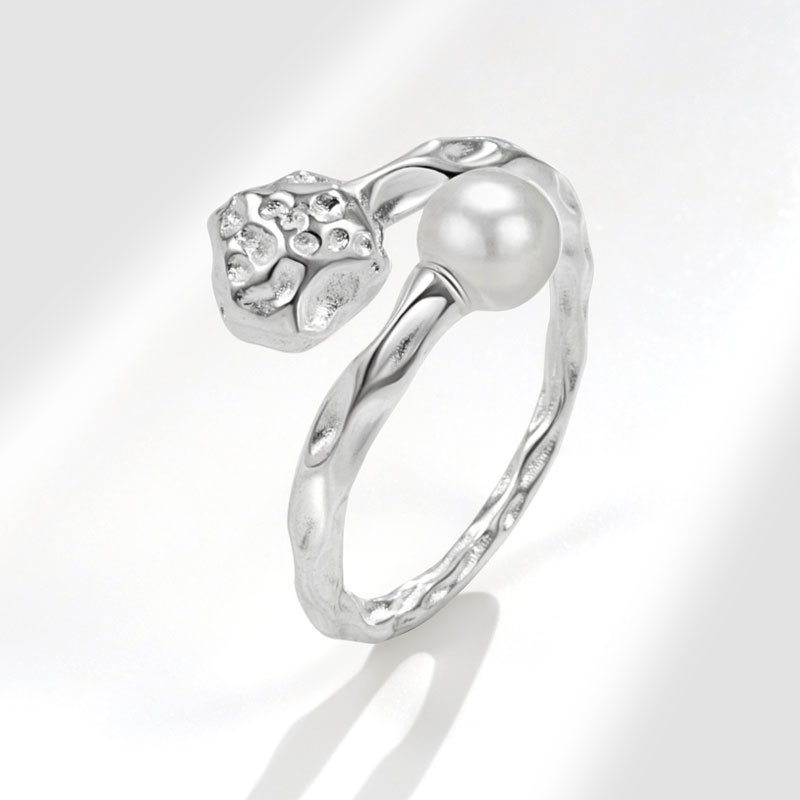 Fashion White Gold Copper Geometric Pearl Ring