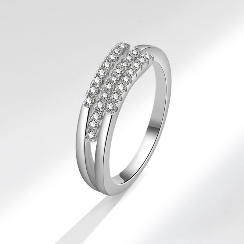 Fashion White Gold Copper And Diamond Geometric Open Ring