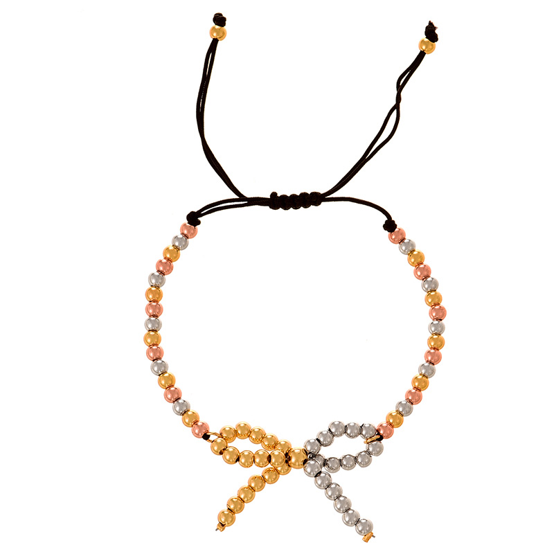 Fashion Rose Gold Copper Bow Pendant Beaded Braided Bracelet