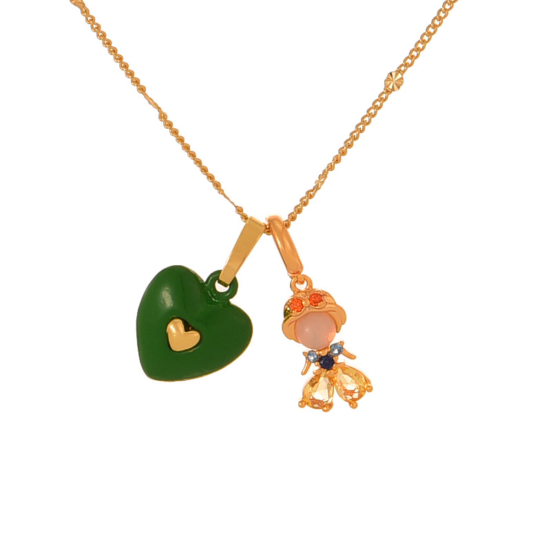 Fashion Golden 2 Copper Inlaid Zircon Princess Oil Drop Love Pendant Necklace