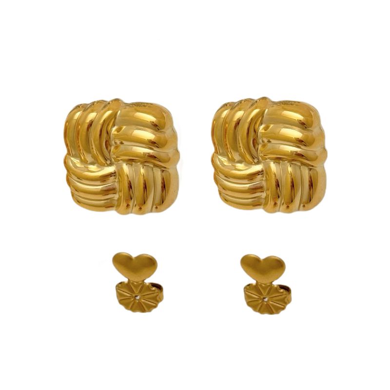 Fashion Gold Titanium Steel Embossed Square Stud Earrings