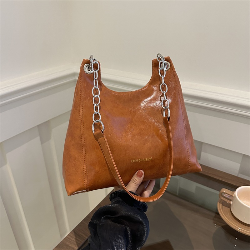 Fashion Light Brown Stainless Steel Large Capacity Shoulder Bag