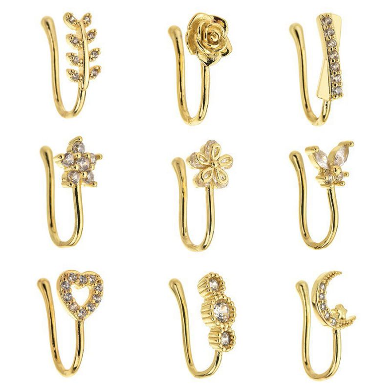 Fashion Gold (copper Plated With Real Gold) Alloy Diamond-encrusted Geometric Nose Clip Set