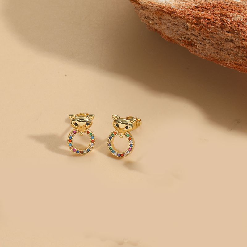 Fashion Round Gold Plated Copper Round Stud Earrings With Diamonds