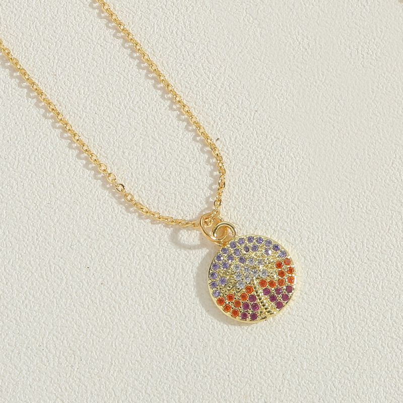 Fashion Disc Gold Plated Copper Disc Necklace With Diamonds