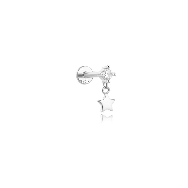 Fashion Single Platinum #1 Silver Diamond Flat Head Thread Piercing Nail (single)