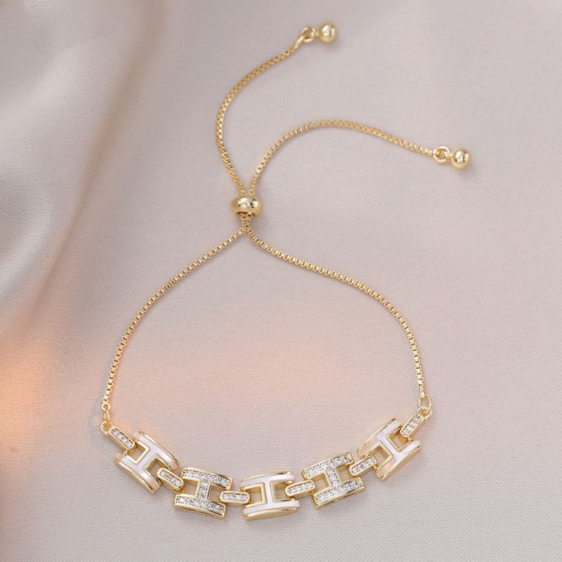 Fashion Gold Titanium Steel Diamond Alphabet Bracelet