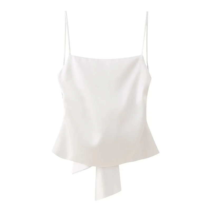 Fashion White Silk Satin Halter Top With Bow At Back