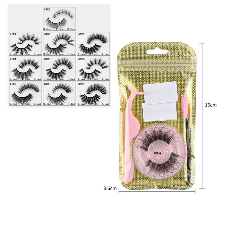 Fashion #100 (round Powder) + (self-adhesive Strip) Set Gold Bag Imitation Mink Fur Glue-free Strip False Eyelashes Set
