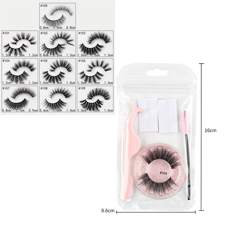 Fashion #102 (round Powder) + (self-adhesive Strip) Set Transparent Bag Imitation Mink Fur Glue-free Strip False Eyelashes Set
