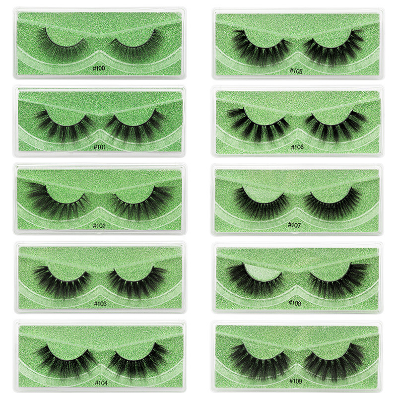 Fashion Green Card Imitation Mink False Eyelashes Set Tweezers + Disposable Eyelash Brush
