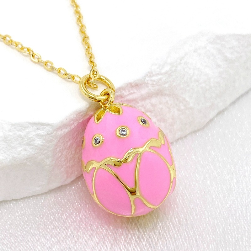 Fashion Pink Copper Inlaid With Diamonds And Oil Dripping Egg Necklace