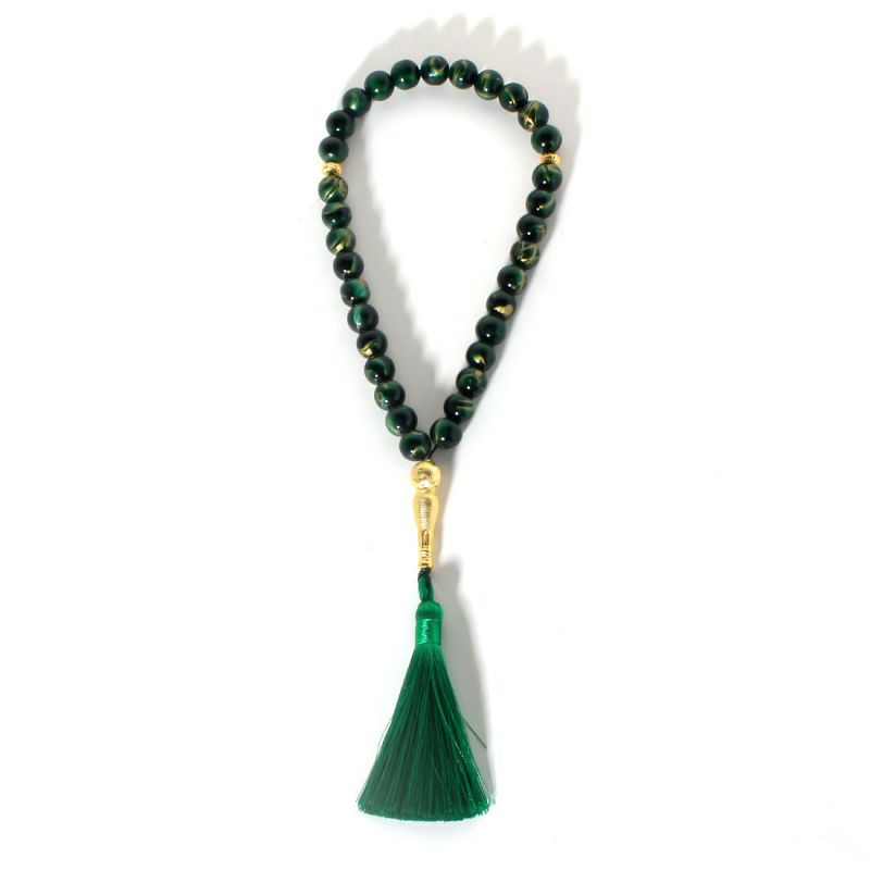 Fashion Dark Green Resin Geometric Beaded Tassel Rosary Bracelet