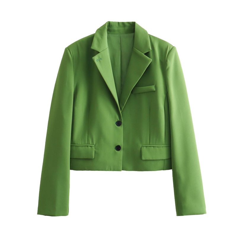 Fashion Green Polyester Lapel Blazer