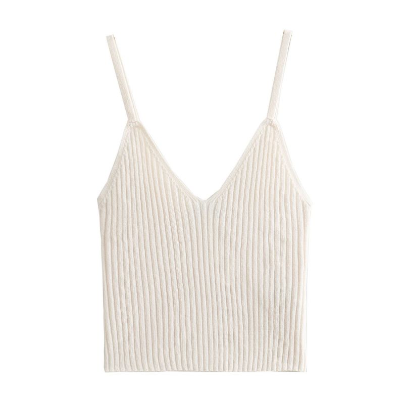 Fashion White Polyester Lace-up Knitted Camisole