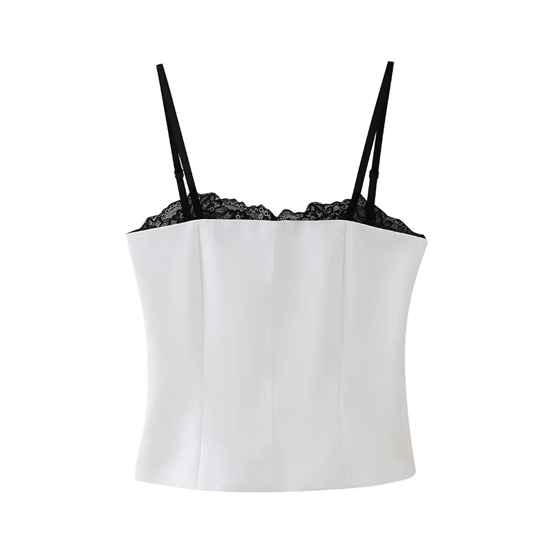 Fashion White Polyester Lace Patchwork Halter Top