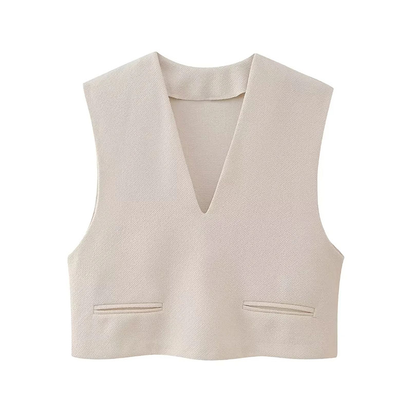 Fashion Beige Polyester V-neck Vest Top