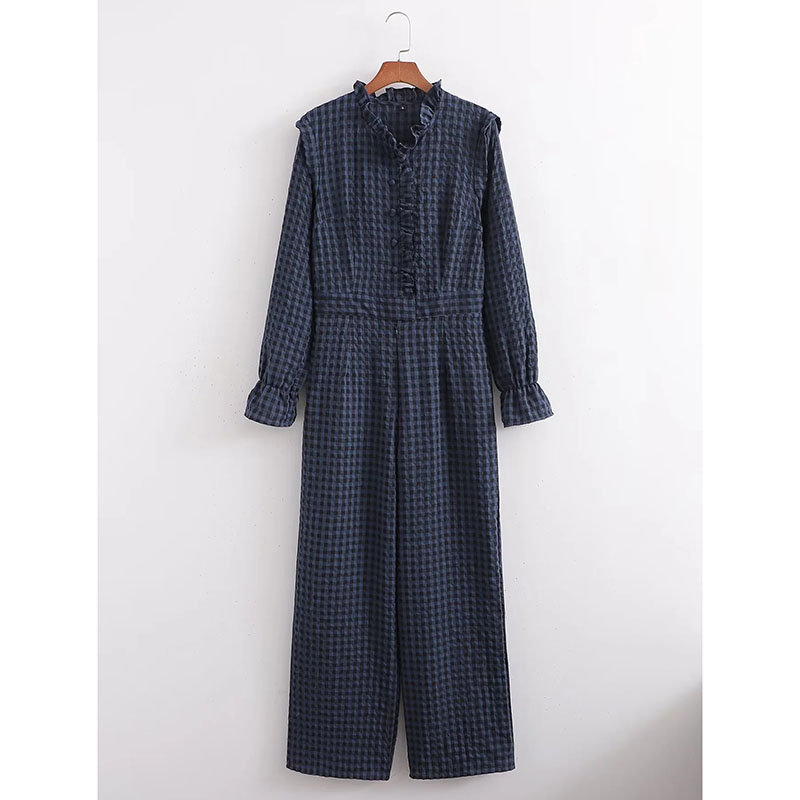 Fashion Plaid Polyester Checked Jumpsuit