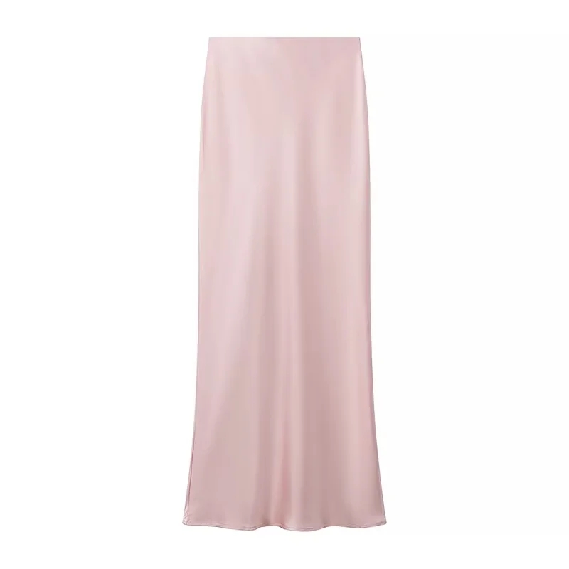 Fashion Pink Silk Satin Glossy Skirt