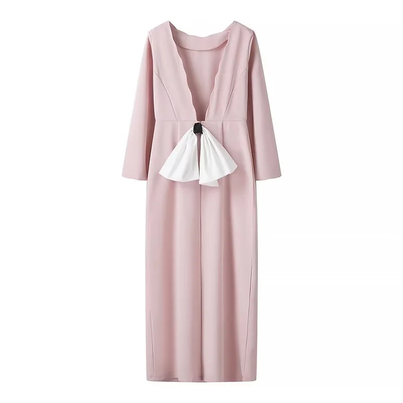 Fashion Pink Polyester V-neck Bow Long Skirt