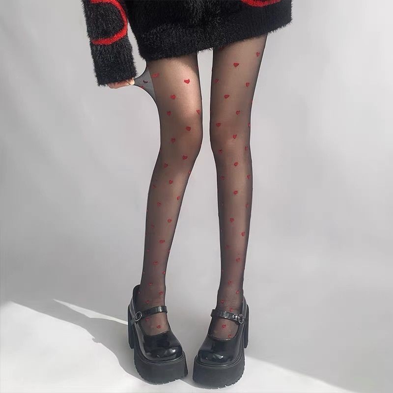 Fashion Red Heart Stockings Love Printed Stockings