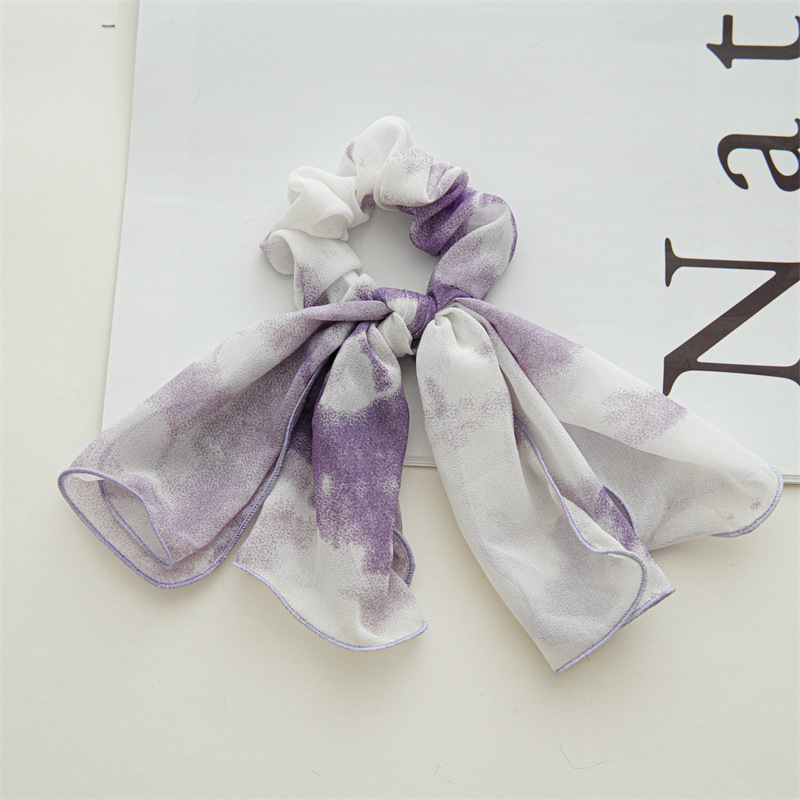 Fashion Tie Dye Purple Chiffon Tie-dye Bound Double-layered Bow Hair Tie