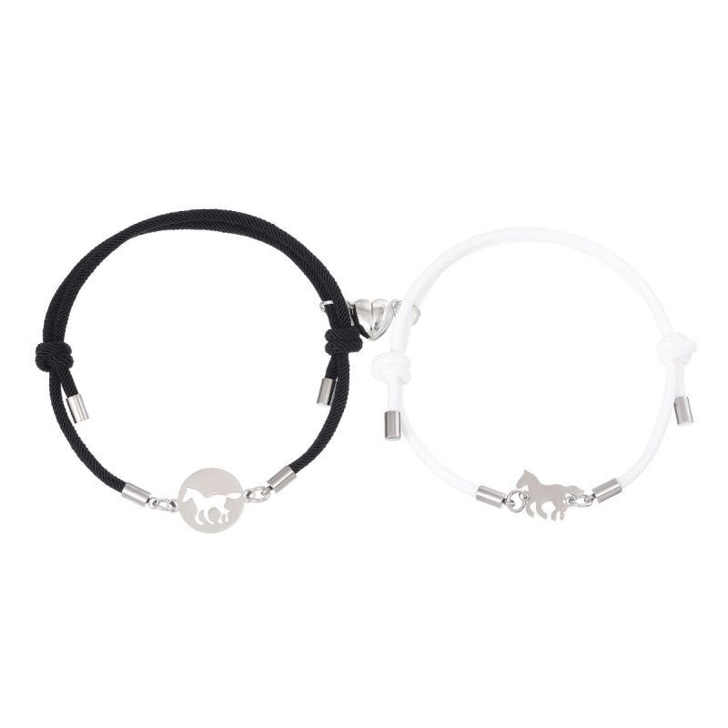 Fashion Love Magnet Hollow Pony Black And White Milan Bracelet 1 Pair Pair Of Stainless Steel Pony Love Magnet Bracelets