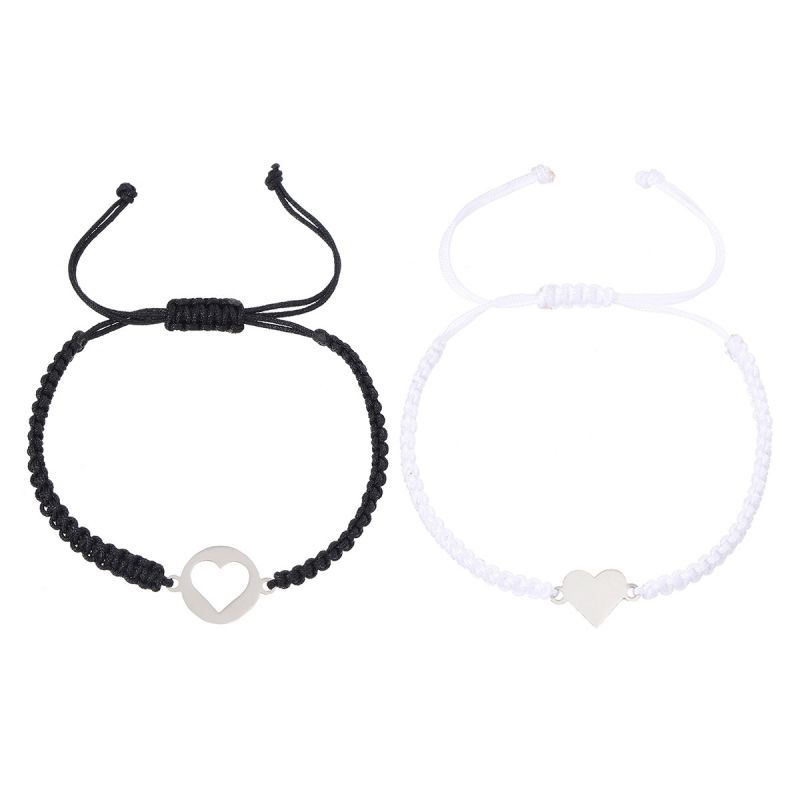 Fashion 1 Pair Of Hollow Love Braided Black And White Bracelets A Pair Of Stainless Steel Hollow Love Braided Bracelets