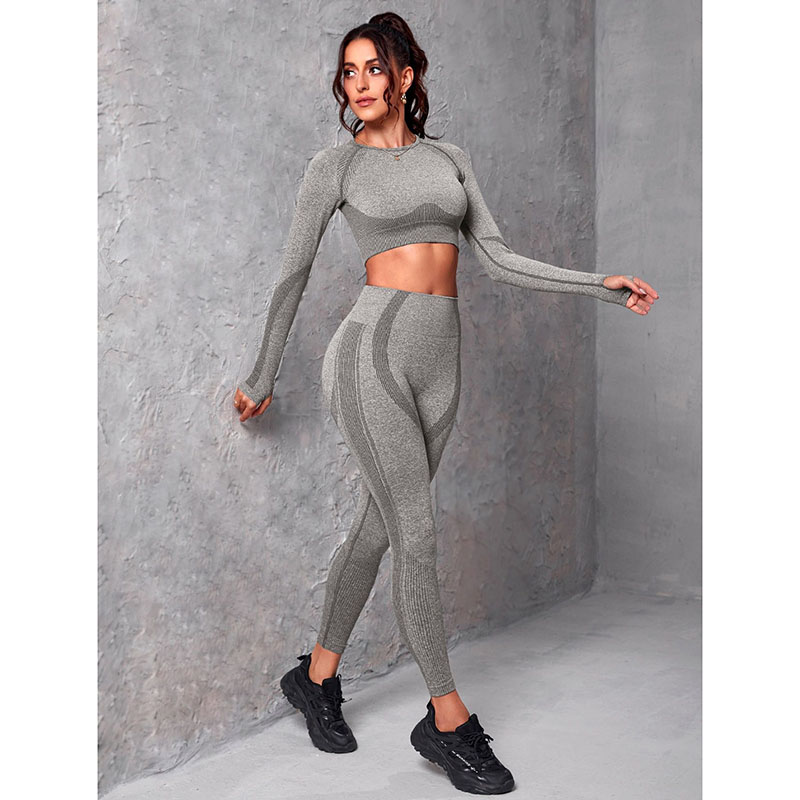 Fashion Dark Gray Suit Nylon Seamless Short-sleeved High-waisted Trousers Suit