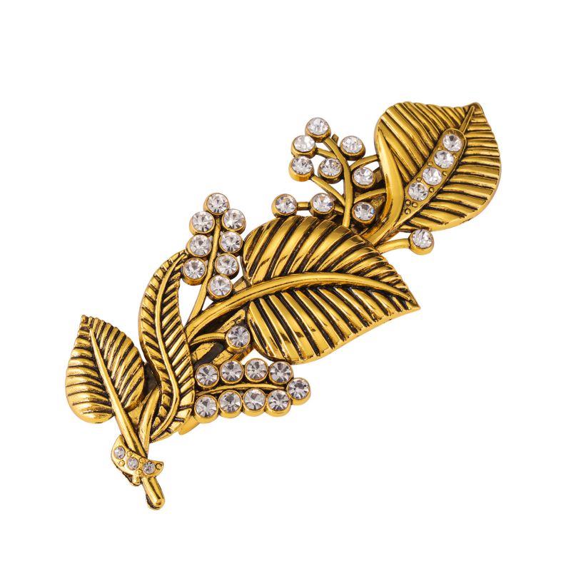 Fashion Ancient Gold Alloy Diamond Leaf Hairpin