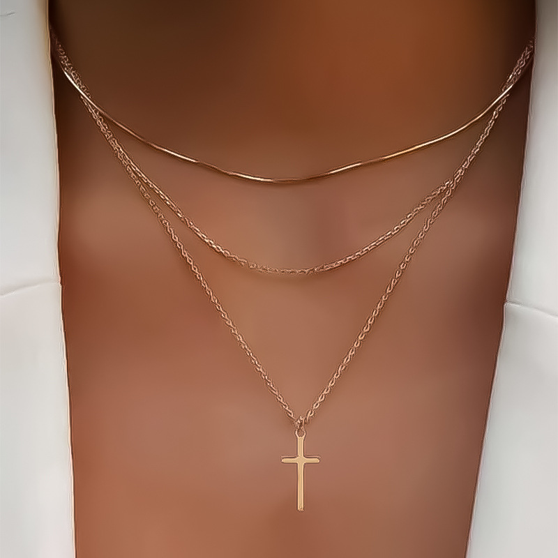 Fashion Gold Alloy Cross Multi-layer Necklace