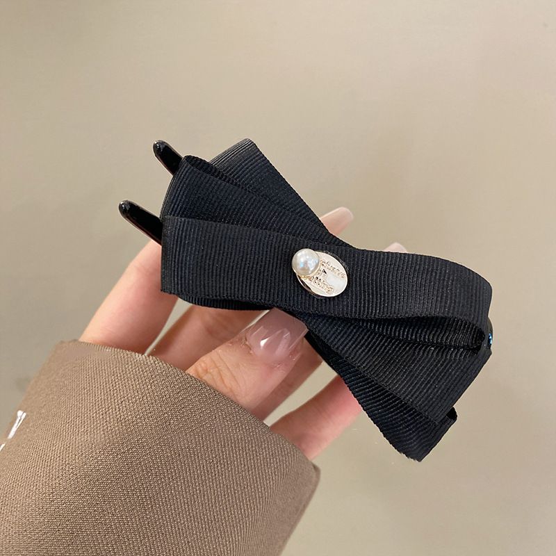 Fashion Gripper - Black Fabric Geometric Bow Clip