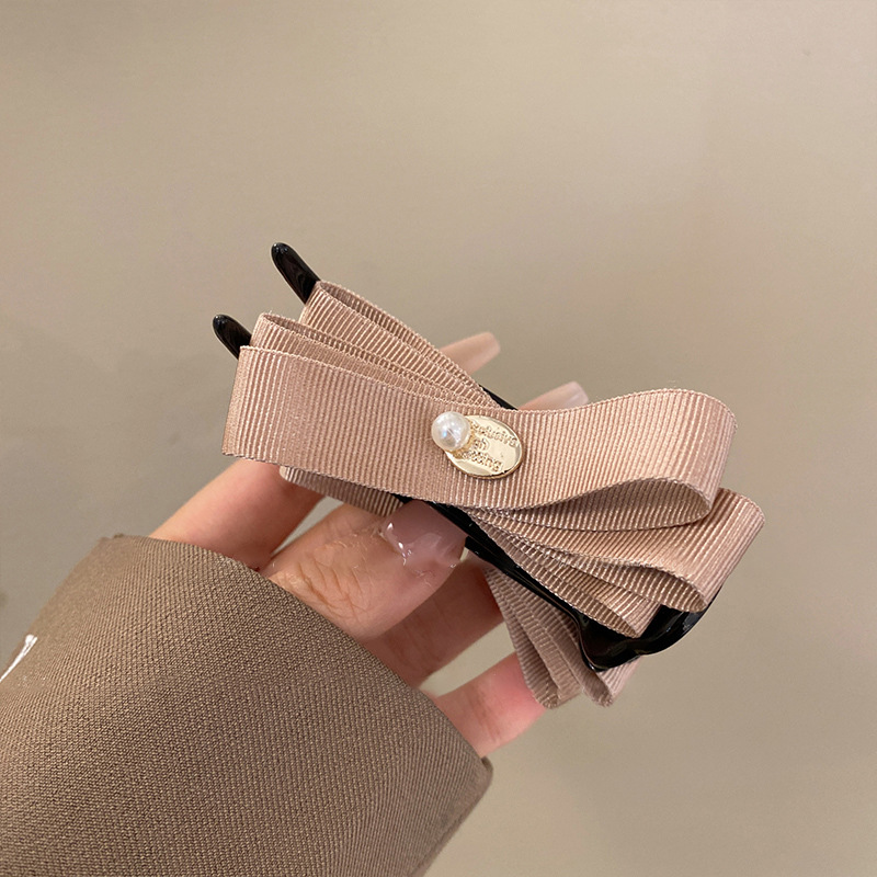 Fashion Gripper-coffee Color Fabric Geometric Bow Clip
