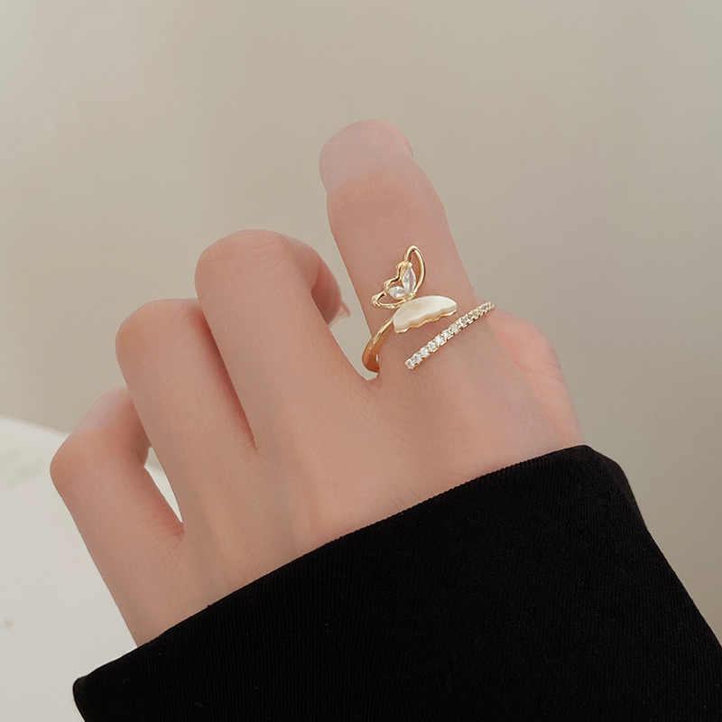 Fashion Ring-gold (real Gold Plating) Copper Set Zirconium Butterfly Open Ring