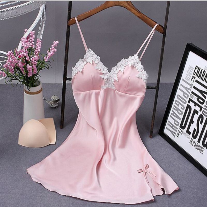 Fashion Pink Spandex Lace Suspender Nightgown