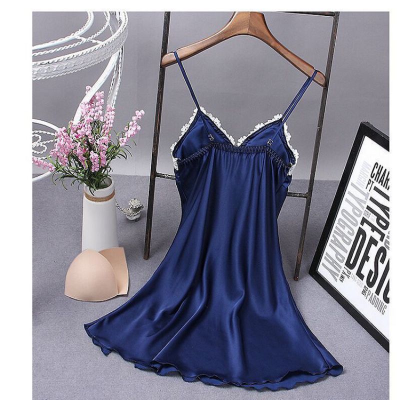 Fashion Blue Spandex Lace Suspender Nightgown