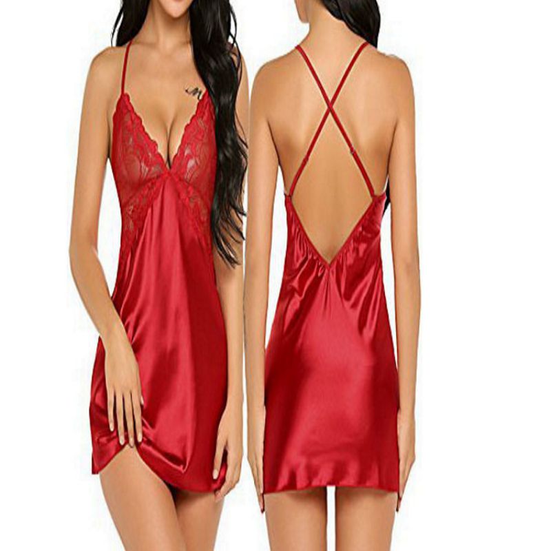 Fashion Red Lace Suspender Nightgown