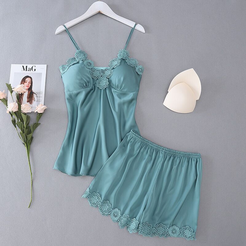 Fashion Peacock Blue Lace Suspender Bra And Shorts Set