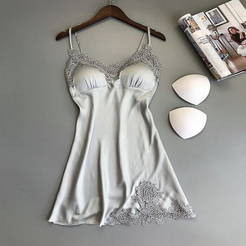 Fashion Grey Lace Suspender Nightgown